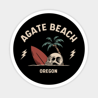 Vintage Surfing Agate Beach Oregon // Retro Surf Skull Magnet